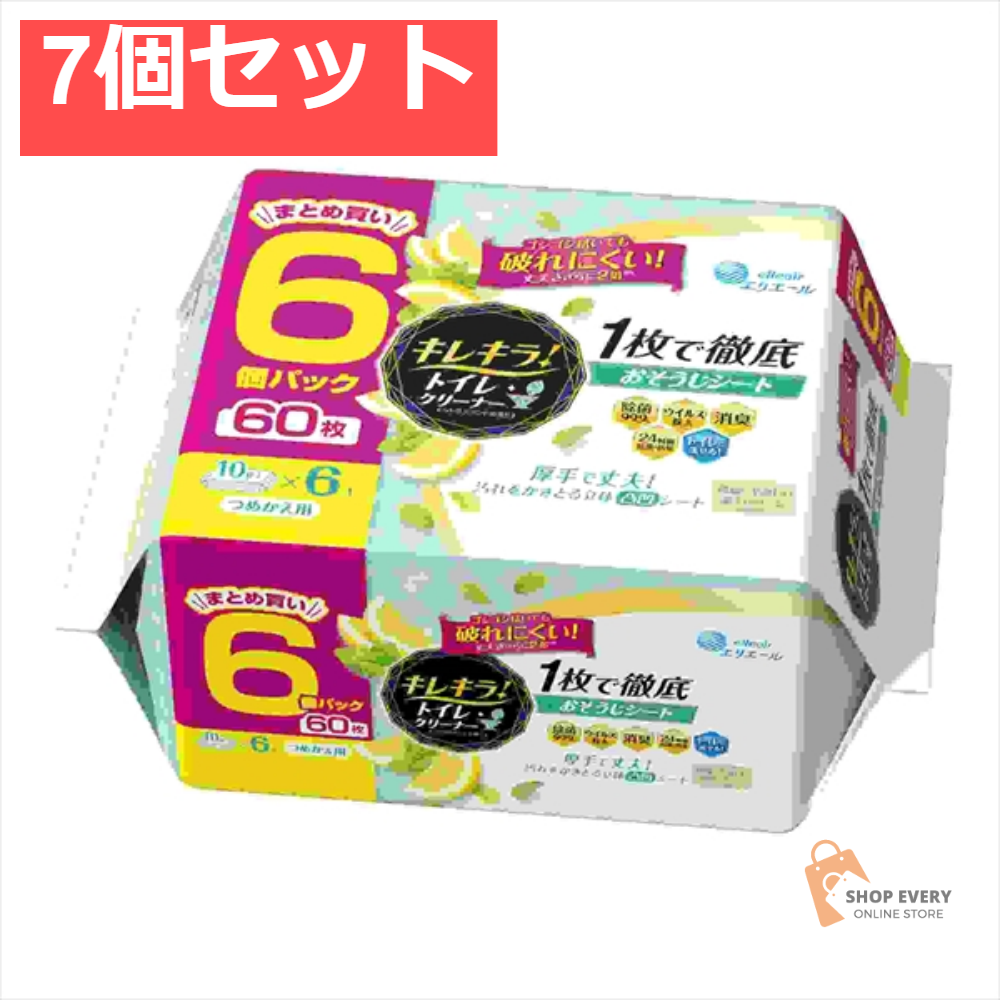 キレキラ!トイレクリーナー 1枚で徹底おそうじシート シトラスミントつめかえ用60枚(10枚×6P) 7個セット まとめ売り