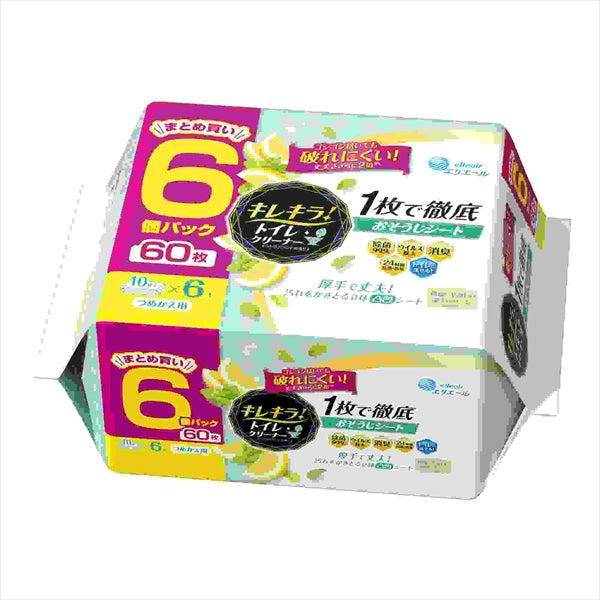 キレキラ!トイレクリーナー 1枚で徹底おそうじシート シトラスミントつめかえ用60枚(10枚×6P)