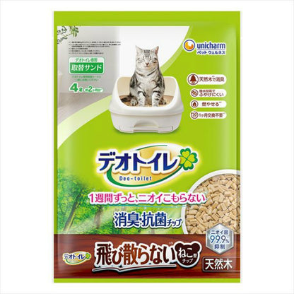 ユニ・チャーム デオトイレ 消臭・抗菌チップ 天然木 飛び散らないねこ型チップ 4L 4個セット まとめ売り