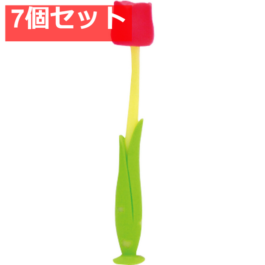 ピタット フロレス チューリップ歯ブラシ 吸盤付 チェリーレッド 1本入 7個セット まとめ売り