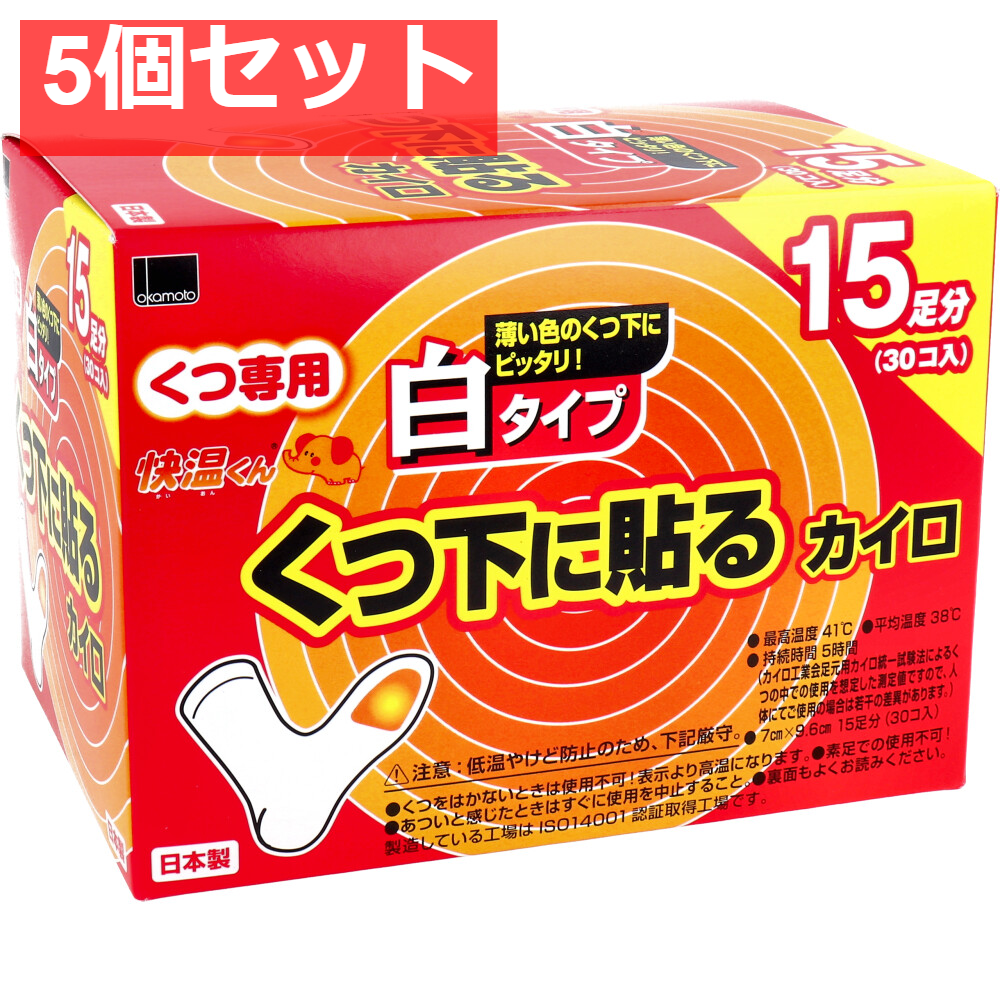 5個セット 快温くん くつ下用 貼るカイロ 白タイプ 15足分入