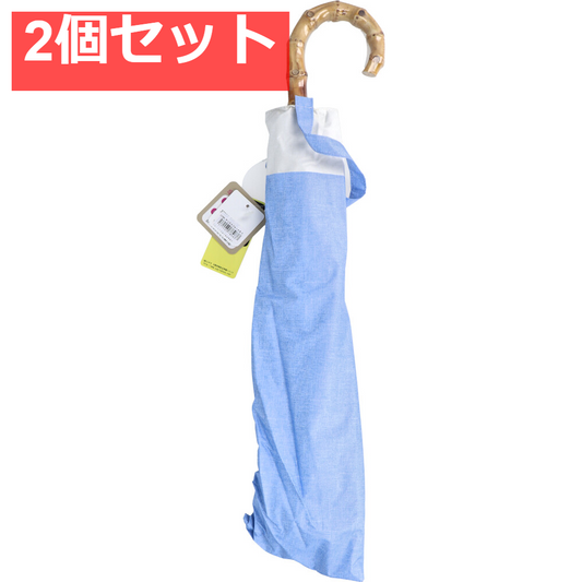 晴雨兼用ショートワイド傘 裏黒コーティング ダンガリー風切継プリント サックスブルー×オフ 2個セット まとめ売り