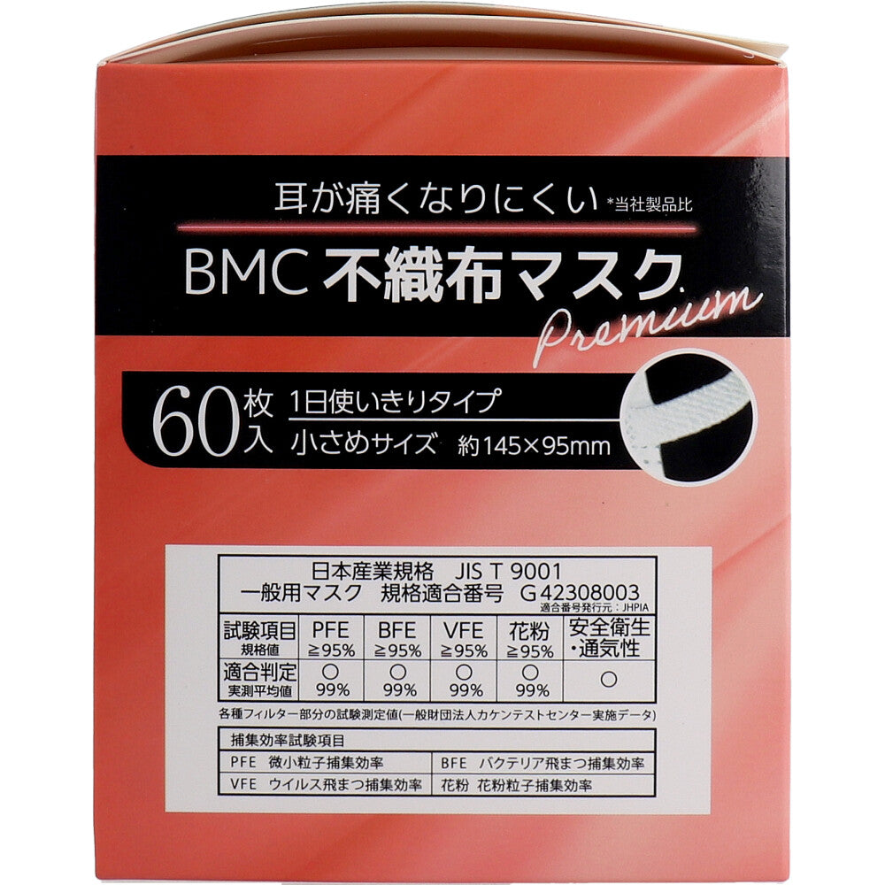 BMC 不織布マスク プレミアム 1日使いきりタイプ 小さめサイズ 60枚入 5個セット まとめ売り