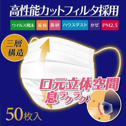 三層構造 口元空間ドーム型マスク キッズサイズ 園児・低学年用 50枚入 8個セット まとめ売り