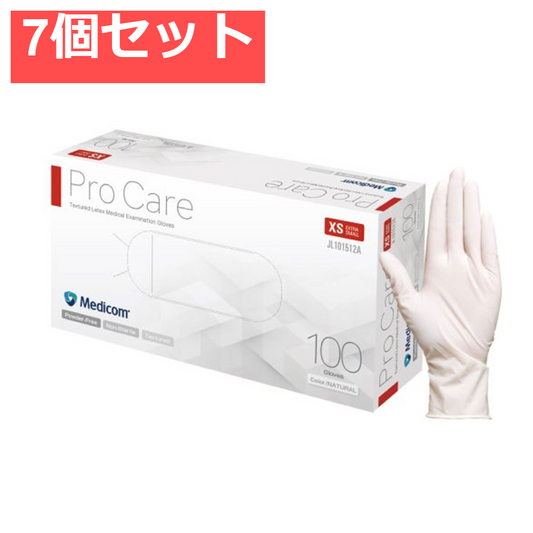 【業務用】プロケア ラテックスグローブ パウダーフリー XSサイズ 100枚入【7個セット まとめ売り】