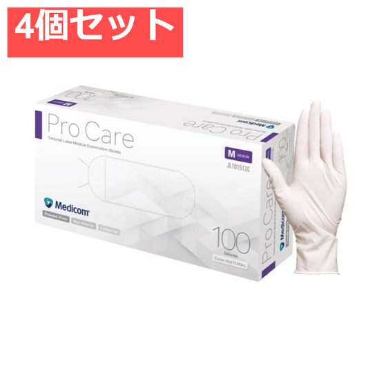 【業務用】プロケア ラテックスグローブ パウダーフリー Mサイズ 100枚入【4個セット まとめ売り】