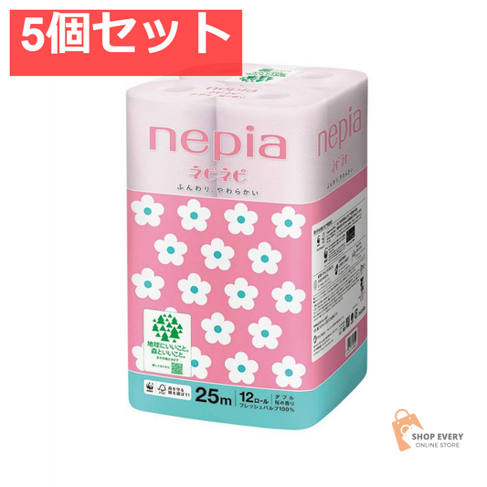 ネピア ネピネピ トイレットロール 12ロール ダブル 桜 25m 5個セット まとめ売り