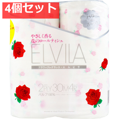 四国特紙 トイレットペーパー フラワーフレグランス エルビラ バラの香り ダブル 30m×4ロール 4個セット まとめ売り