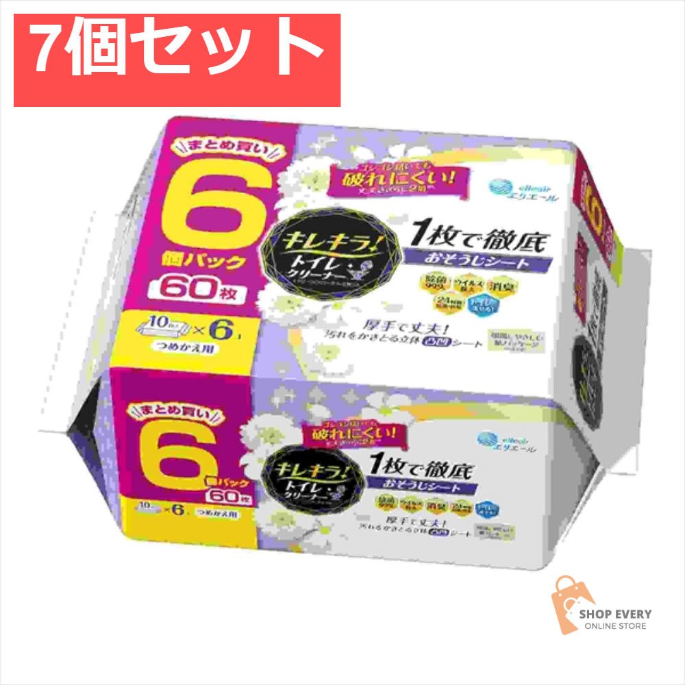 キレキラ！トイレクリーナー 1枚で徹底おそうじシート クリーンフローラル詰替用60枚（10枚×6P） 7個セット まとめ売り