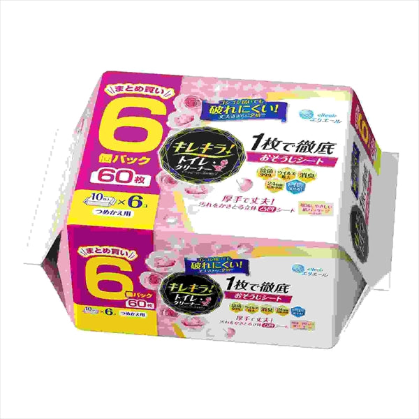 キレキラ！トイレクリーナー 1枚で徹底おそうじシート ハッピーローズつめかえ用60枚（10枚×6P）