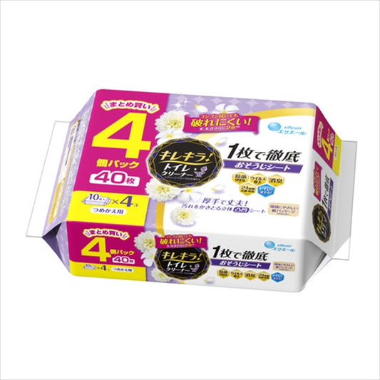 キレキラ！トイレクリーナー 1枚で徹底おそうじシート クリーンフローラル つめかえ用 40枚