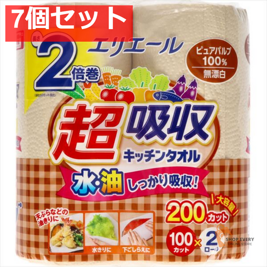 エリエール 超吸収キッチンタオル 無漂白2R（100カット） 7個セット まとめ売り