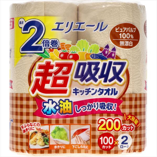 エリエール 超吸収キッチンタオル 無漂白2R（100カット）