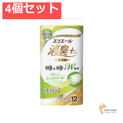 エリエール消臭＋トイレットナチュラルクリア12RW 4個セット まとめ売り