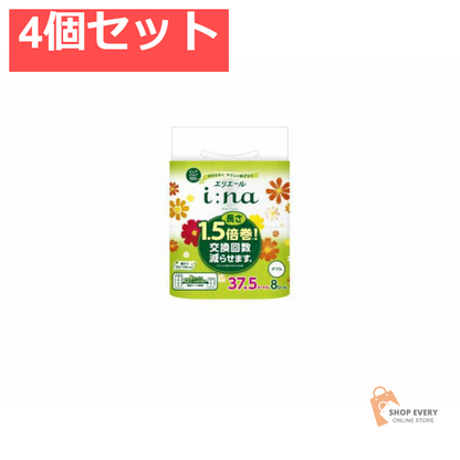 大王製紙 エリエール i:na（イーナ）トイレットティシュー 1.5倍巻 8ロール（ダブル） 4個セット まとめ売り