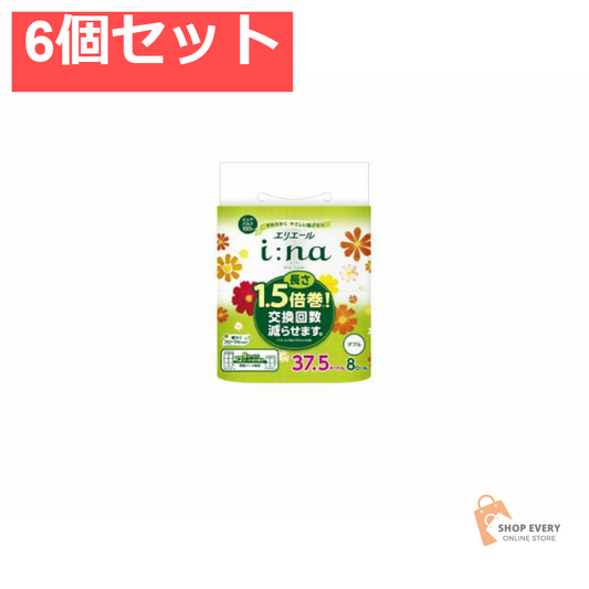 大王製紙 エリエール i:na（イーナ）トイレットティシュー 1.5倍巻 8ロール（ダブル） 6個セット まとめ売り
