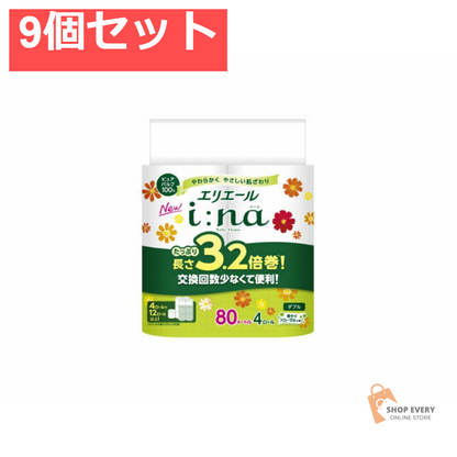 大王製紙 エリエール i:na（イーナ） トイレットティシュー 3.2倍巻 4ロール ダブル 9個セット まとめ売り