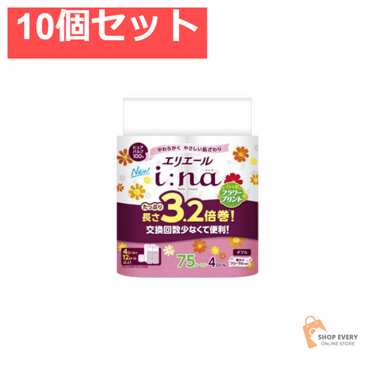 大王製紙 エリエール i:na（イーナ） トイレット 3.2倍巻 4R（ダブル） プリント 10個セット まとめ売り