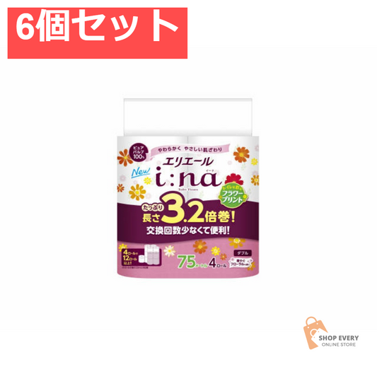 大王製紙 エリエール i:na（イーナ） トイレット 3.2倍巻 4R（ダブル） プリント 6個セット まとめ売り
