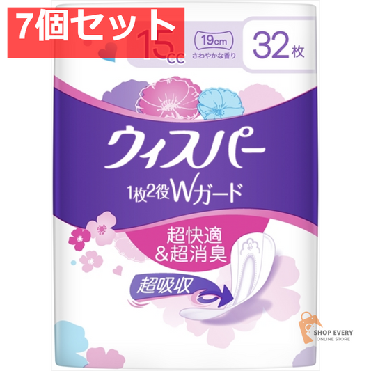 ウィスパー 1枚2役Wガード おりもの＆水分ケア パンティライナー 15cc 32枚 7個セット まとめ売り