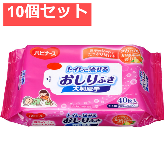 ハビナース トイレに流せるおしりふき 大判厚手 40枚入 10個セット まとめ売り
