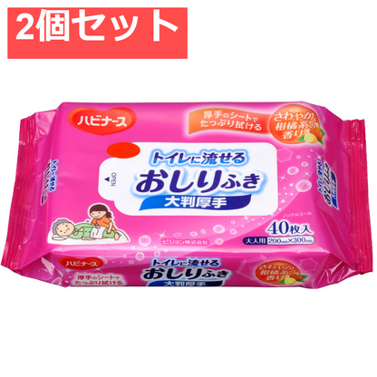 ハビナース トイレに流せるおしりふき 大判厚手 40枚入 2個セット まとめ売り