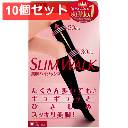 10個セット スリムウォーク 美脚ハイソックス ブラック M-L
