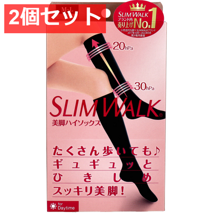 2個セット スリムウォーク 美脚ハイソックス ブラック M-L