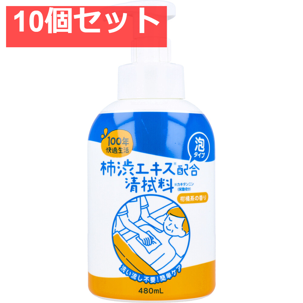 100年快適生活 柿渋エキス配合清拭料 泡タイプ 柑橘系の香り 480mL 10個セット まとめ売り