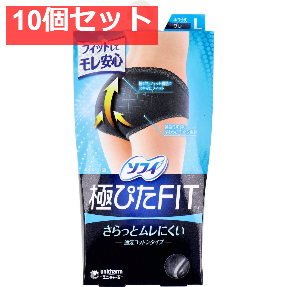 ソフィ 極ぴたFIT 通気コットンタイプ Lサイズ グレー 1枚入 10個セット まとめ売り