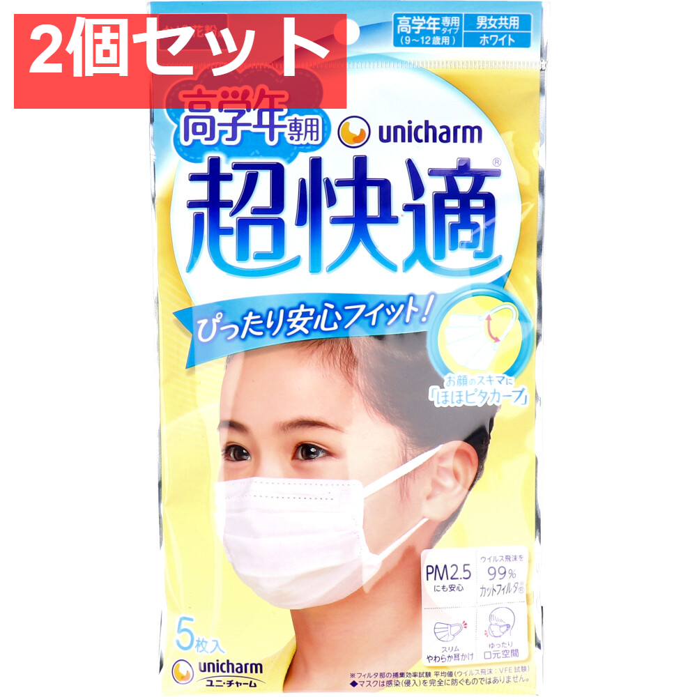 超快適マスク かぜ・花粉用 高学年専用タイプ 5枚入 2個セット まとめ売り