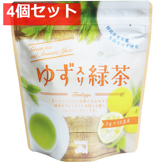 ゆず入り緑茶 ティーバッグ 3g×10包入 4個セット まとめ売り