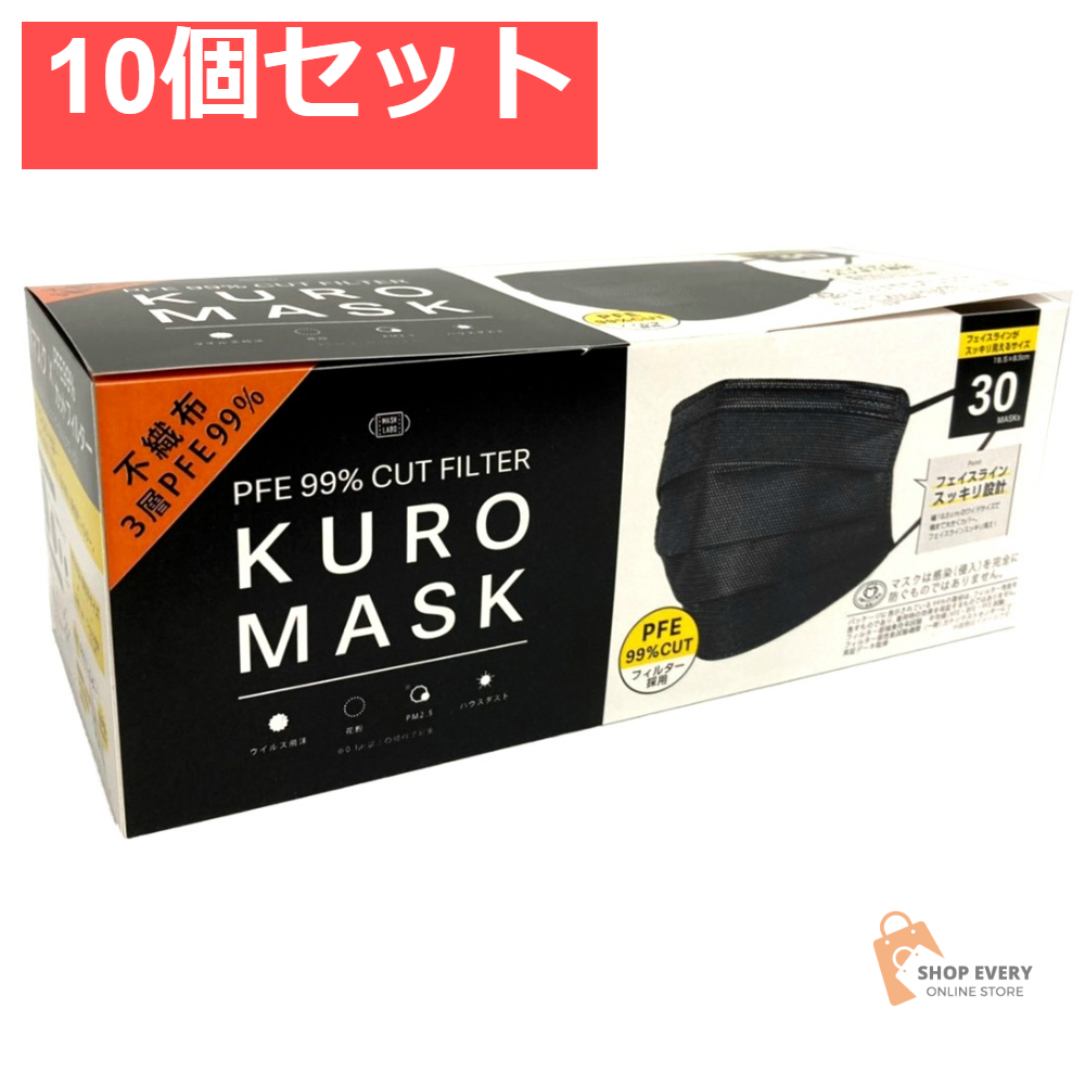 不織布 黒マスク 30枚 10個セット まとめ売り