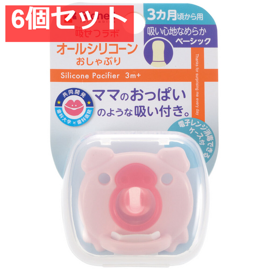 6個セット リッチェル 吸せつラボ オールシリコーンおしゃぶり ブタ 3カ月から用 ケース付