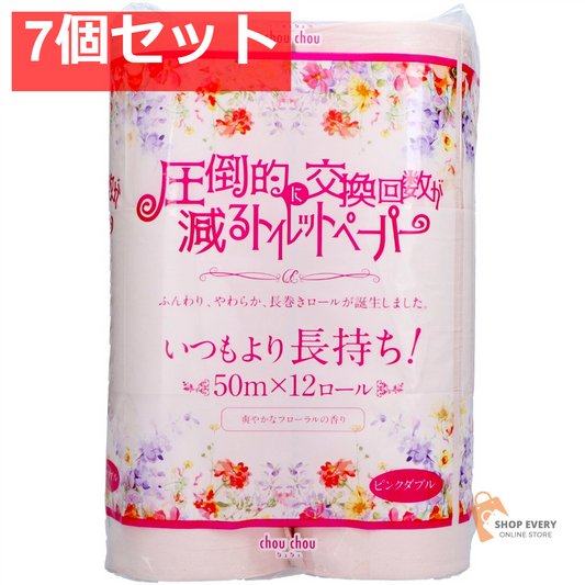 シュシュ 2倍巻 12ロール ダブル トイレットペーパー ピンク 7個セット まとめ売り