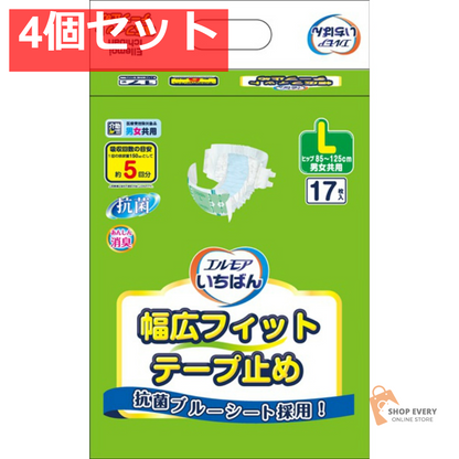 カミ商事 エルモア いちばん 幅広フィット テープ止め Lサイズ 17枚 4個セット まとめ売り