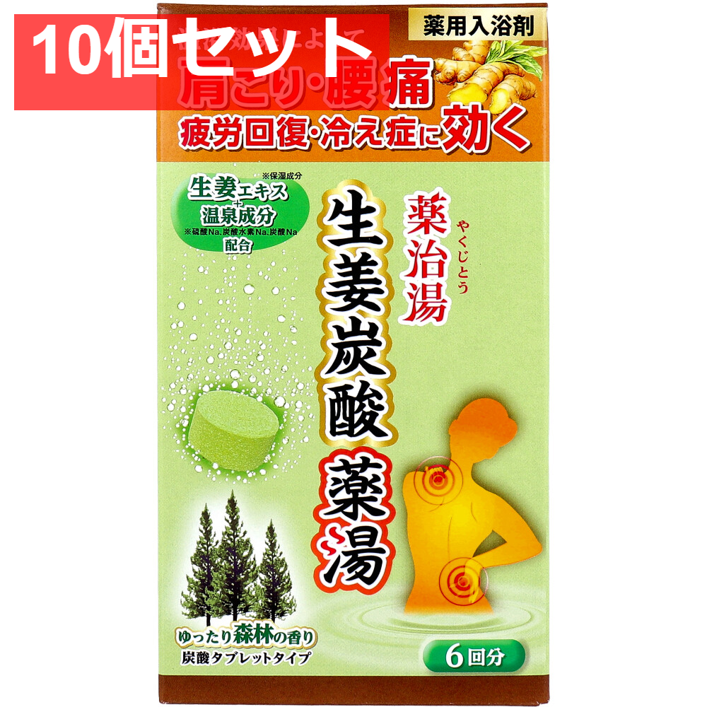 薬用入浴剤 薬治湯 生姜炭酸薬湯 炭酸タブレットタイプ ゆったり森林の香り 50g×6錠入 10個セット まとめ売り