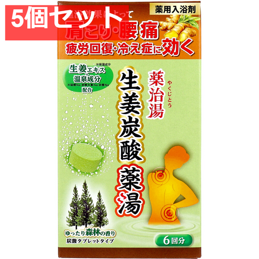 薬用入浴剤 薬治湯 生姜炭酸薬湯 炭酸タブレットタイプ ゆったり森林の香り 50g×6錠入 5個セット まとめ売り