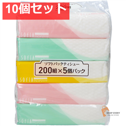 マスコー製紙 ソフィアタッチ ピュア ソフトパックティッシュ 200組 5個パック 10個セット まとめ売り