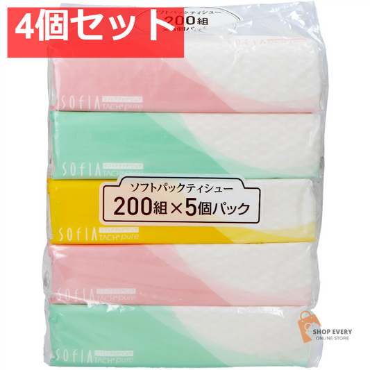 マスコー製紙 ソフィアタッチ ピュア ソフトパックティッシュ 200組 5個パック 4個セット まとめ売り
