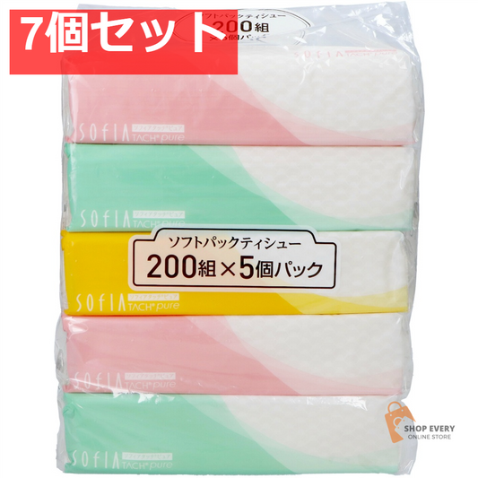 マスコー製紙 ソフィアタッチ ピュア ソフトパックティッシュ 200組 5個パック 7個セット まとめ売り