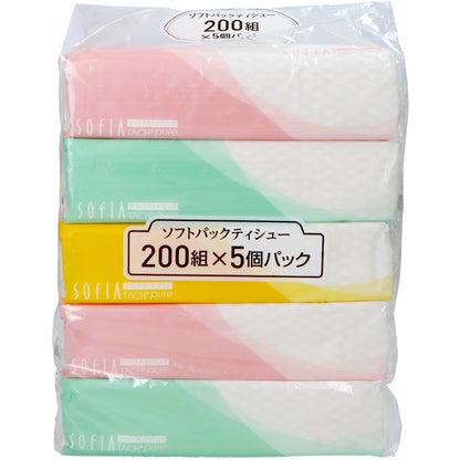マスコー製紙 ソフィアタッチ ピュア ソフトパックティッシュ 200組 5個パック 10個セット まとめ売り