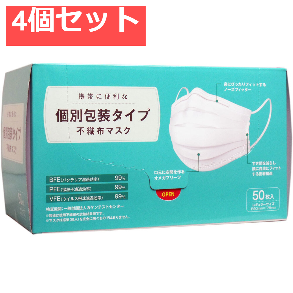 個別包装タイプ 不織布マスク レギュラーサイズ 50枚入 4個セット まとめ売り