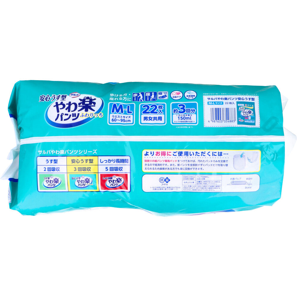 サルバ 安心うす型 やわ楽パンツ M-Lサイズ 22枚入 2個セット まとめ売り